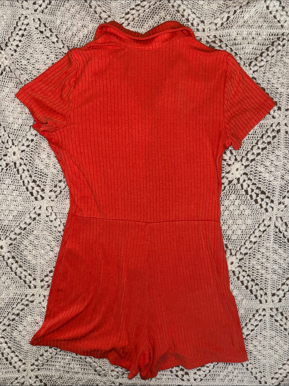wild fable orange Ribbed Button-Front Short Sleeve Bodysuit Romper - Picture 3 of 3
